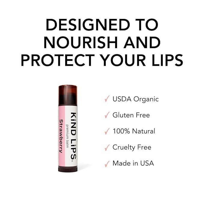 Kind Lips Lip Balm - Nourishing & Moisturizing Lip Care for Dry Lips with Shea Butter, Beeswax & Vitamin E | Strawberry Flavor | 0.15 Oz (Single Tube)-VivaGrace Women