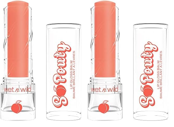 wet n wild Perfect Pout So Pouty Shine Tinted Lip Balm Peach Flavored, Hyaluronic Acid, Vegan Collagen, Moisturizing For Dry Lip Care, Pink (Pack of 2)-VivaGrace Women