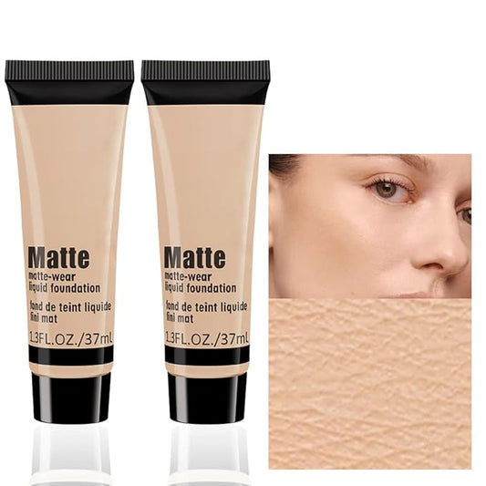 2 Pack Liquid Foundation Cream for Face Makeup,Durable Full Coverage Matte Concealer Make Up,Oil Control & Waterproof Base Primer -1+1 Fl.Oz (BEIGE 3#)-VivaGrace Women
