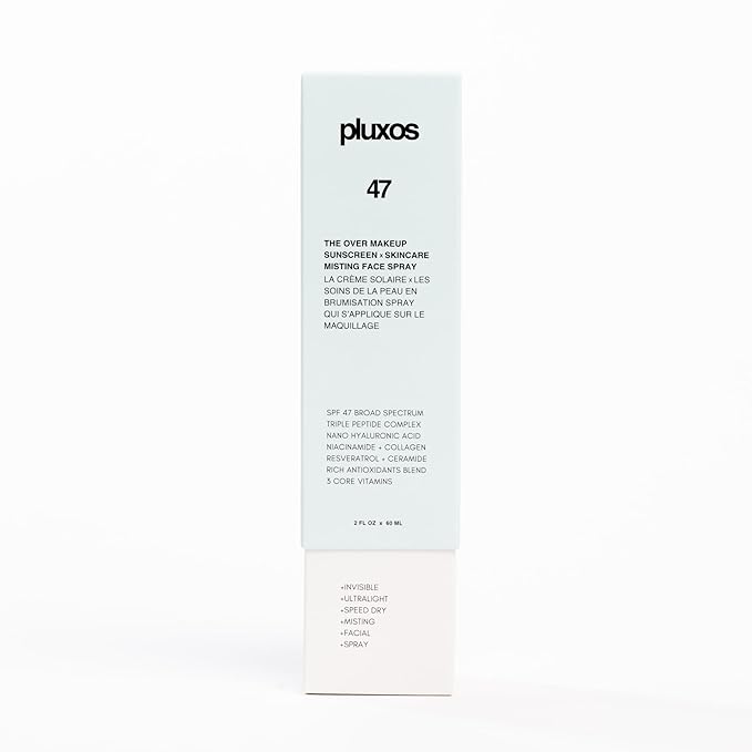 | PLUXOS 47 | SUNSCREEN + SKINCARE SPF 47 FACE MIST SPRAY (Unscented) | SUN DEFENSE COMPLEX CARE | Apply Over Makeup, Broad Spectrum, Clear, Light, Vegan, Hydrate, Fight Acne, Anti-Aging, Cell Repair-VivaGrace Women