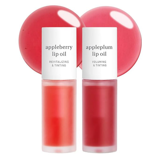 NOONI Korean Lip Oil Set - Appleberry & Appleplum | Long-Lasting, Moisturizing, Plumping, Revitalizing for Dry Lips, Waterproof, No Peel Off 0.12 FL Oz x 2ea-VivaGrace Women
