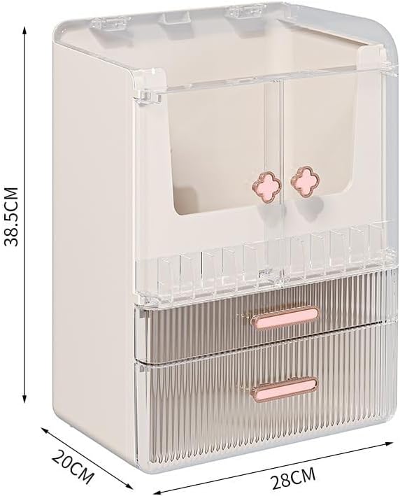 Acrylic Makeup Organizer with Drawers – 38.5CM Large Capacity Cosmetic Storage Box, Dustproof & Waterproof Vanity Organizer for Skincare, Jewelry, Lipsticks & Beauty Products (White)-VivaGrace Women