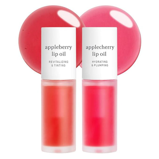 NOONI Korean Lip Oil Set - Appleberry & Applecherry | Long-Lasting, Moisturizing, Plumping, Revitalizing for Dry Lips, Waterproof, No Peel Off, 0.12 FL Oz x 2ea-VivaGrace Women
