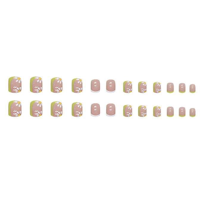 Cute Flower Press on Nails Short Fake Nails - LPOODDNU French Tip Press on Nails Square Shape False Nails Small Flowers Acrylic Nails Spring Summer Stick on Nails Short Artificial Nails for Manicure