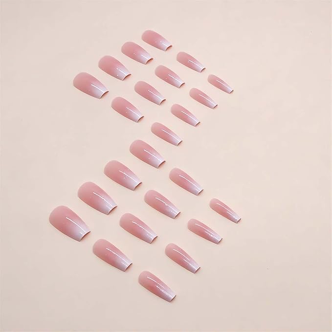 Pink Press On Nails Medium Coffin Fake Nails Glossy Acrylic False Nails with Glitter Designs Ombre Pink Full Cover Press Ons Fall Winter Holiday Stick on Nails for Women 24Pcs
