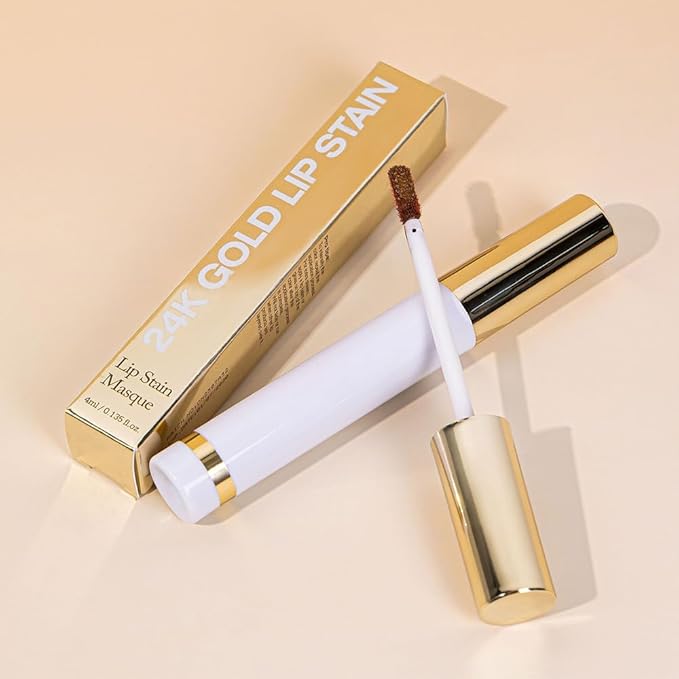 2025 New 24K Gold Liquid Lip Gloss Peel Off Lip Stain Tattoo with Tweezer, Ruby Red Lips Stain Peel Off Masque, Long Lasting Waterproof Lip Tint Stain, Transfer-proof for All Skin Types 03#-VivaGrace Women