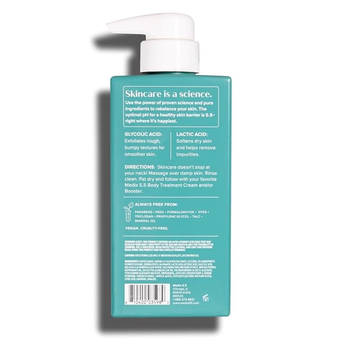 Medix 5.5 Exfoliating AHA Glycolic Acid Face & Body Scrub Cleanser + Collagen Moisturizing Body Cream Lotion Skin Care 2PC Set | Alpha Hydroxy Acid & Lactic Acid Foaming Body Wash & Face Wash, 2-PC-VivaGrace Women