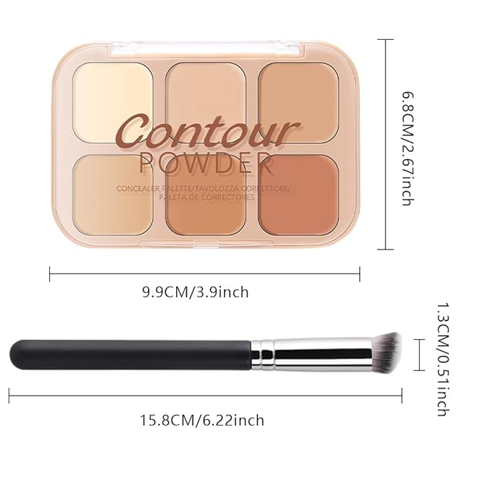 evpct 6 Colors Concealers Full Coverage Cream Contour Palette with Brush for Older Women, Under Eye Color Corrector Tri Color Pot Concealer Palette for Dark Circles Mature Skin Makeup, Waterproof, A3-VivaGrace Women