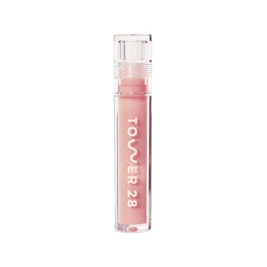 Tower 28 ShineOn Milky Lip Jelly, OAT | Non-Sticky, Vegan Lip Gloss in Milky Peachy Pink | Apricot and Raspberry Seed Oil | Moisturizing, Clean, Cruelty Free-VivaGrace Women