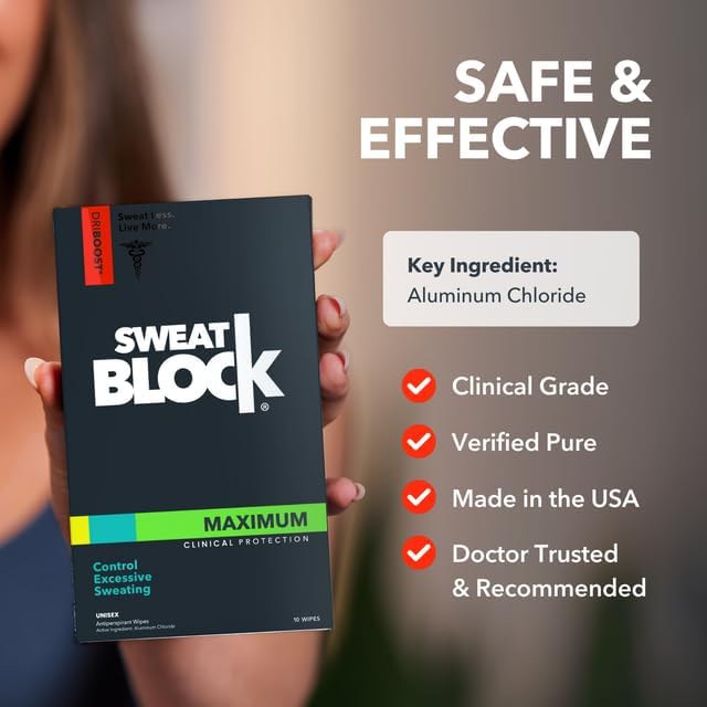 SweatBlock Antiperspirant Wipes - Maximum Clinical Strength - Treat Hyperhidrosis & Excessive Sweating for Men, Women, & Teens - up to 7 Days Protection Per Wipe - Dermatologist Tested - 30 Wipes-VivaGrace Women