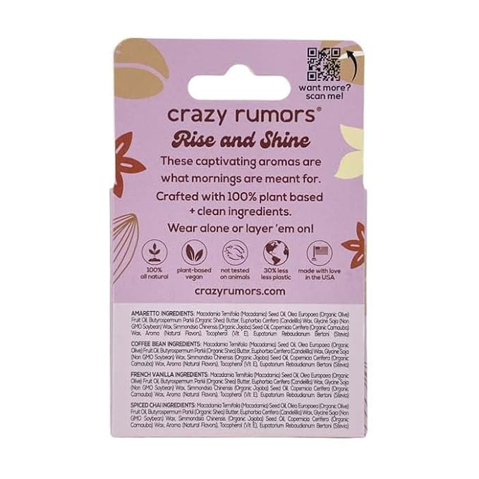 Crazy Rumors Barista Mix Lip Balm 4-Pack Mix (Amaretto, French Vanilla, Coffee Bean & Spiced Chai) 100% Natural, Vegan, Plant-Based, Made in USA-VivaGrace Women