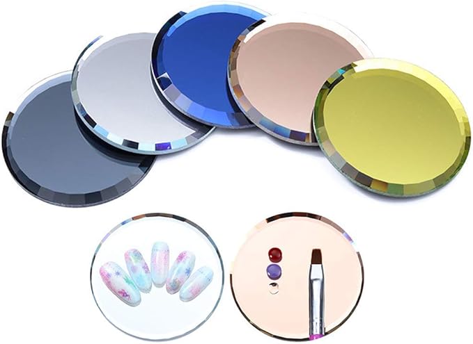 5Pcs Mirror Empty Nail Art Palettes Plate Round Glass Manicure Palette Nail Art Display Tray Board Holder Gel Polish Drawing Color Mixing Palette for Women Beauty Tool, Assorted Color-VivaGrace Women