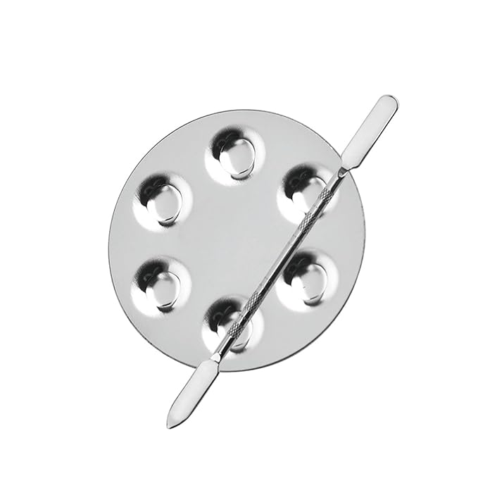Metal Mixing Palette Makeup Spatula, Foundation Mixing Palette Hand, Make Up Tools Mini Mixing Tray with Finger Ring, Small Makeup Mixing Palette, Pack of 2-VivaGrace Women