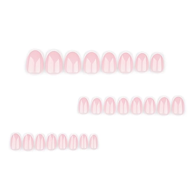 White French Tip Press on Nails Glitter Short Almond Fake Nails Glossy Design Sparkly False Nails Glue on Nails with Full Cover Acrylic Stick on Nails for Women Nails Manicure Decoration 24 Pcs