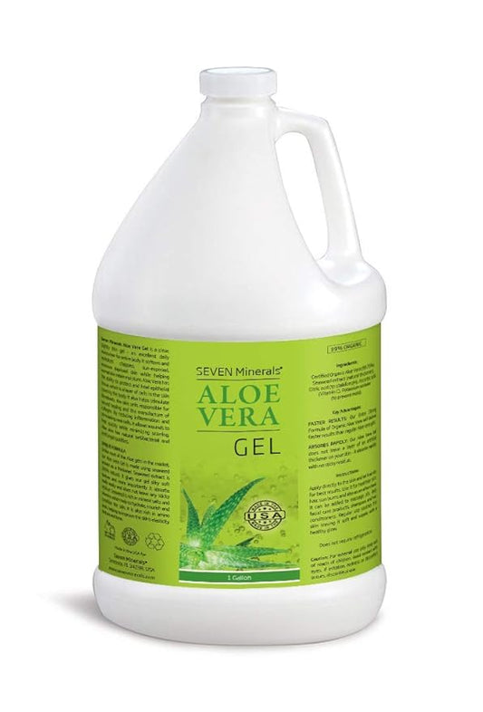 Seven Minerals Organic Aloe Vera Gel from freshly cut 100% Pure Aloe - 1 Gallon - HighestQuality, Texas grown, Vegan, Unscented - For Face, Skin, Hair, Sunburn Relief - Bulk DIY (128 Fl Oz)-VivaGrace Women