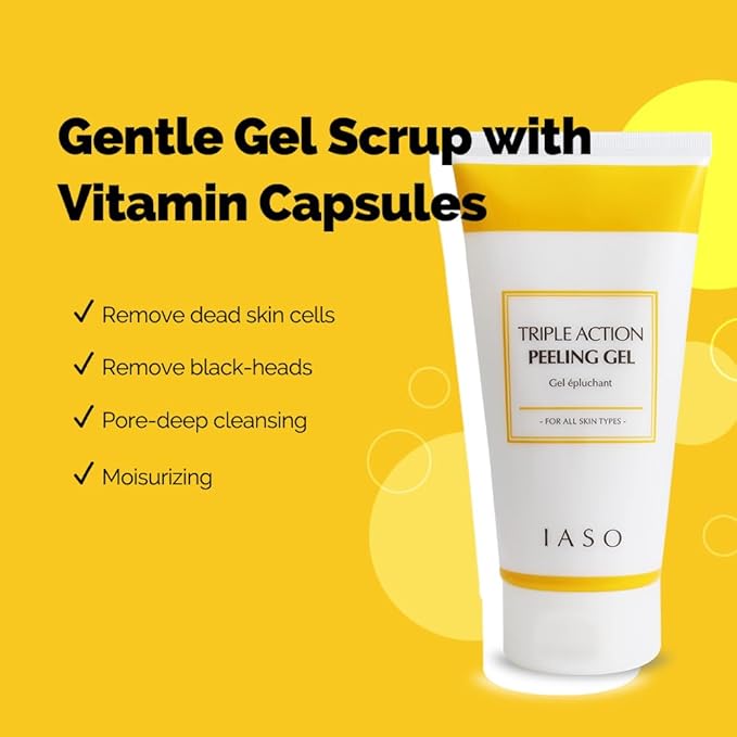 IASO Triple Action White Peeling Gel | Exfoliating Gel for Face, eep Pore Cleanse, Tone-Up Effect & Smoother Skin Texture, Korean Skin Care, 5.07 oz