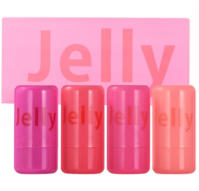 Cooling Water Jelly Tint Blush,4 Colors Multi-Use Tint Blush Makeup Stick Watercolor Finish for Lips and Cheek Stain, Moisturising Waterproof Non-Stick-VivaGrace Women