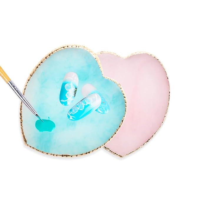 Resin Nail Art Plate Palette,Makeup Palettes,Gel Polish Color Mixing Plate Drawing Painting Color Palette,Golden Edge Heart Shaped Nail Art Display Holder-VivaGrace Women