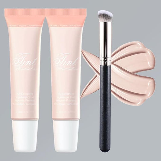 2 Pack Liquid Foundation Cream with Foundation Brush for Face Makeup,Durable Full Coverage Matte Concealer Make Up,Oil Control & Waterproof Base Primer -1 Fl.Oz (#01)-VivaGrace Women