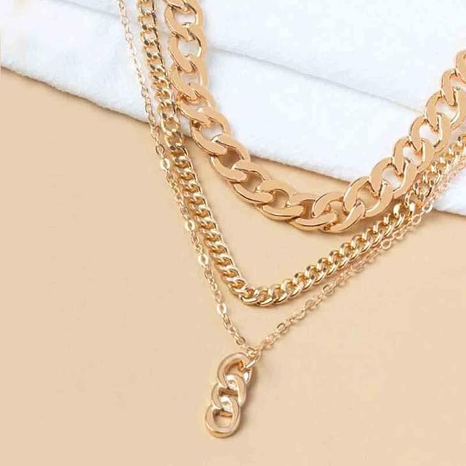 Punk Layered Necklace Choker Gold Cable Chain Necklace Vintage Chain Drop Necklace Multi Layer Necklace Set Jewelry for Women and Girls Gifts-VivaGrace Women