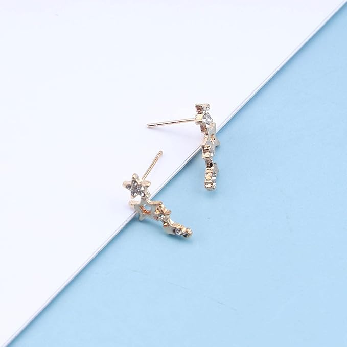 Bohemia Star Climber Crawler Earrings Gold Crystal Star Ear Climber Earrings Cluster Star Studs Earring Festival Earrings Jewelry for Women and Girls (Gold)-VivaGrace Women