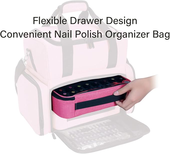 Small Clear Nail Polish Organizer Holds 40 bottles(15ml-0.5fl.oz) Nail Polish Case Multifunctional Nail Polish Bag organizer, Cosmetic Travel Makeup Bags for Women Rose Red