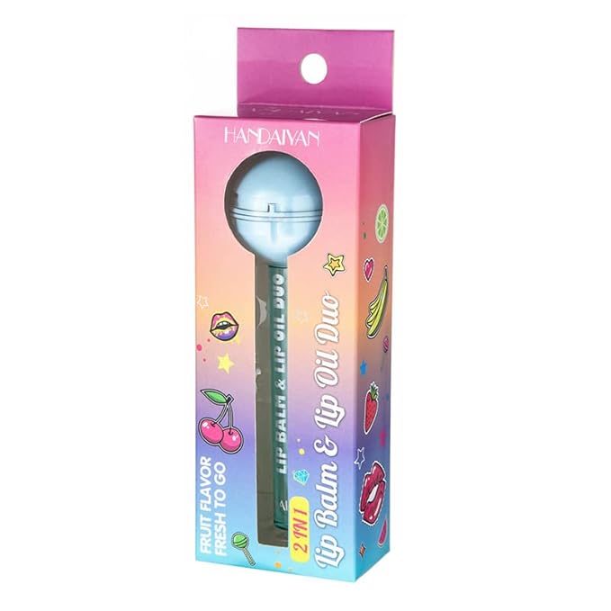 Tinted Lip Balm Lollipop Lip Gloss, Magic pH Color Changing Pink Lipstick & Vitamin E Clear Lip Oil Combo, Hydrating Plumping Lip Care Product for Girls (Green)-VivaGrace Women