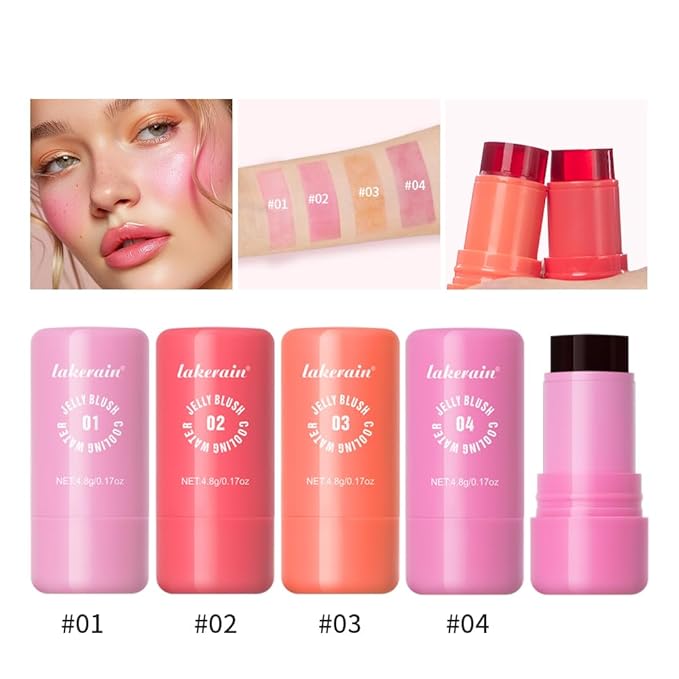 Jelly Cooling Blush Stick, Milk Water Tint, Clear Glossy Long Lasting Sheer Lip & Cheek Stain, Waterproof Light Non-Sticky Buildable Watercolor Finish-Vegan, Cruelty Free (#4 berry, 0.17oz)-VivaGrace Women