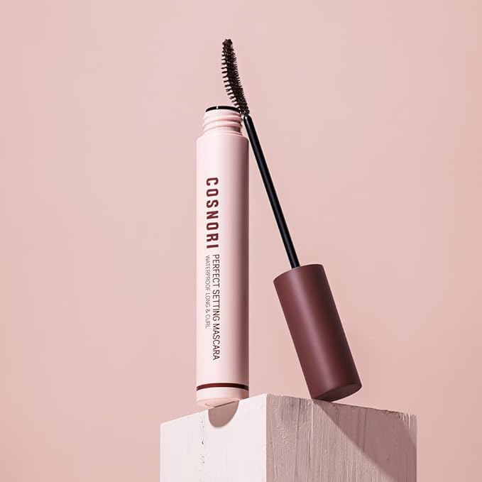 COSNORI Perfect Setting Waterproof Mascara Long&Curl 03 Rosy Brown – Long Lasting Smudge - Red Brown Mascara - Perfect for Auburn Hair & Hazel Eyes - K beauty - 0.23fl oz (7ml)