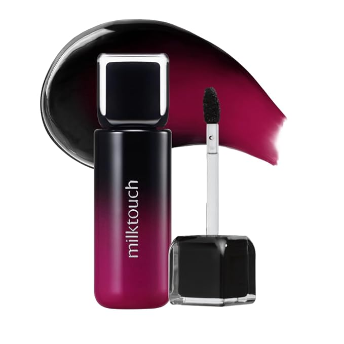 MILKTOUCH Black Peel Off Lip Tattoo - Long-Lasting Matte Lip, Waterproof & Transfer-Proof, Highly Pigmented, Stay-On-All-Day Lip Tint Stain (4.5g) #02 Black Plum-VivaGrace Women