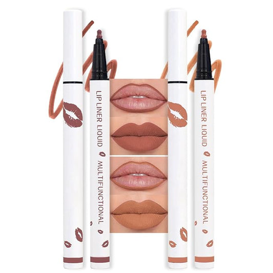 2Pcs Longwear Liquid Lip Liner Stain Marker Pen Set Long Lasting Waterproof, Mocha Nude Brown Matte Semi Permanent 24 Hour Lip Liner and Lipstick Combo, Color Stay Lipliner All Day Lips Stain peel off-VivaGrace Women