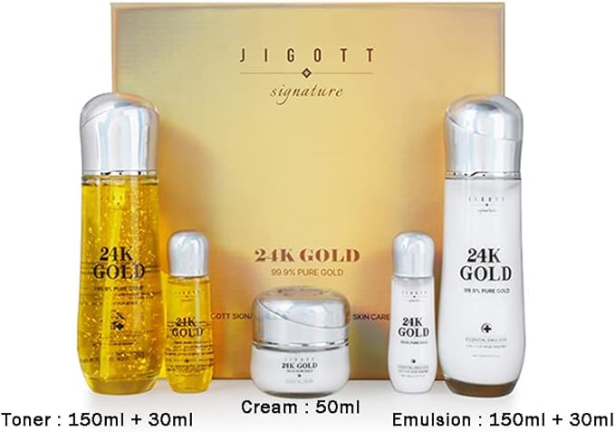 Signature 24K Gold Essential Skin Care 3 Set - Toner (150ml), Emulsion (150ml), Cream (50ml) - Korean Skincare for Healthy and Glowing Skin-VivaGrace Women