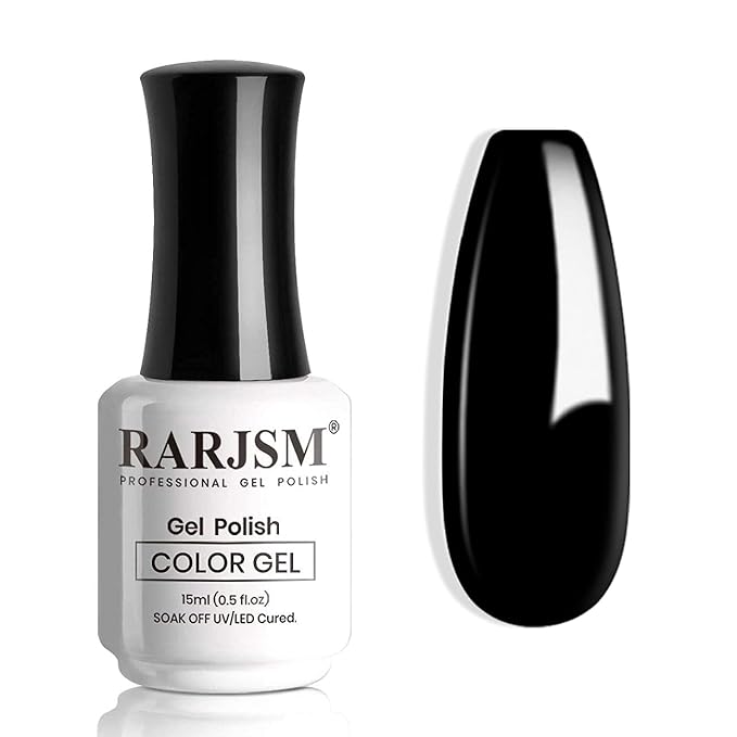 RARJSM Gel Polish, 15ML Pure Black Gel Nail Polish Soak Off UV LED Nail GelPolish High Gloss Long Lasting Nail Art Manicure Salon DIY at Home