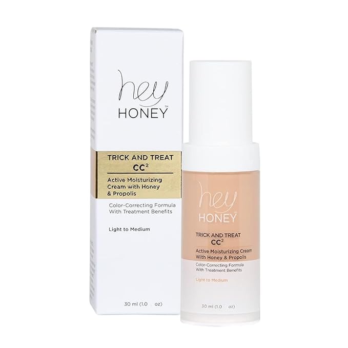 Hey Honey Trick and Treat CC Cream SPF 46 | Active Moisturizing Color Correcting Cream with Honey & Propolis | Best Cover For Rosacea, Skin Redness & Mature Skin | Cruelty-Free | 1 oz (Light-Medium)-VivaGrace Women