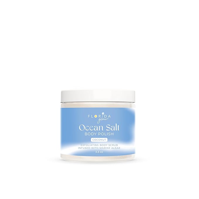 Sea Salt Body Scrub by Florida Suncare - Ocean Salt Body Polish Infused with Marine Algae - Exfoliating Face and Body Scrub - Facial Scrub Exfoliator to Tackle Acne (Coconut, 3.3 oz)-VivaGrace Women