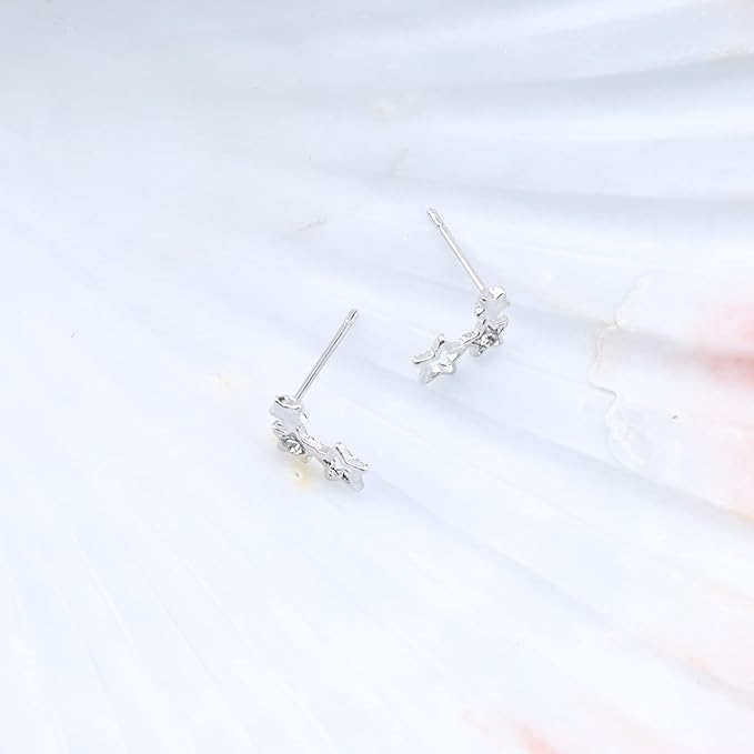 Bohemia Star Climber Crawler Earrings Silver Crystal Star Ear Climber Earrings Cluster Star Studs Earring Festival Earrings Jewelry for Women and Girls (Silver)-VivaGrace Women