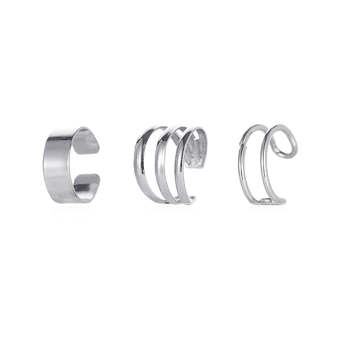 Boho Cartilage Ring Earrings Double Lines Ear Cuffs Set Minimalist Fake Helix Earcuff Earrings Simple No Piercing Earrings Jewelry for Women and Girls-VivaGrace Women
