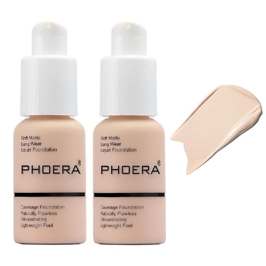 2 Pack PHOERA Foundation 101 Porcelain Makeup,Full Coverage Foundation for Women and Girls(101 Porcelain)-VivaGrace Women