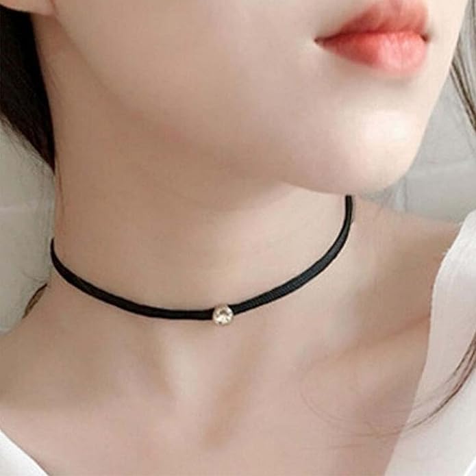 Boho Leather Choker Necklace Thin Black Suede Velvet Necklace Chain Vintage Minimalist Beaded Necklace 90s Chain Jewelry for Women Gifts-VivaGrace Women