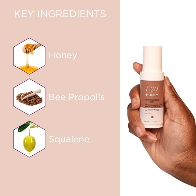 Hey Honey Trick and Treat CC Cream SPF 46 | Active Moisturizing Color Correcting Cream with Honey & Propolis | Best Cover For Rosacea, Skin Redness & Mature Skin | Cruelty-Free | 1 oz (Deep)-VivaGrace Women