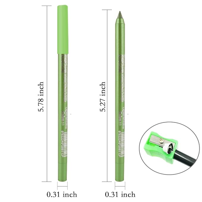 evpct Apple Green Gel Eyeliner Pencil for Women Waterline Waterproof Smudge Proof Eye Makeup Liners, Green Mascara Eye Liner Gel Liner Eyeliner with Sharpener delineador de ojos contra el agua 10