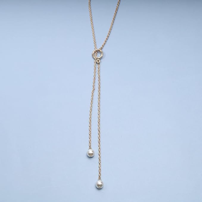 Boho Pearl Lariat Necklace Gold Chunky Chain Y Necklace Pearl Tassel Necklace Long Necklaces for Women and Girls Prom Bridal Necklace Jewelry-VivaGrace Women