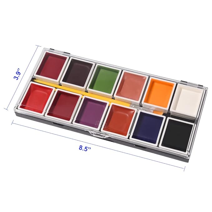 12 Colors Alcohol Activated Makeup Palette Set with Mimic Wound Sponge Makeup Egg for SFX Makeup Halloween Makeup-VivaGrace Women