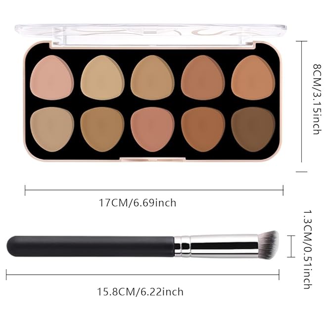 evpct 10 Colors Concealers Full Coverage Cream Contour Palette with Brush for Older Women, Under Eye Color Corrector Tri Color Pot Concealer Palette for Dark Circles Mature Skin Makeup, Waterproof, C2-VivaGrace Women