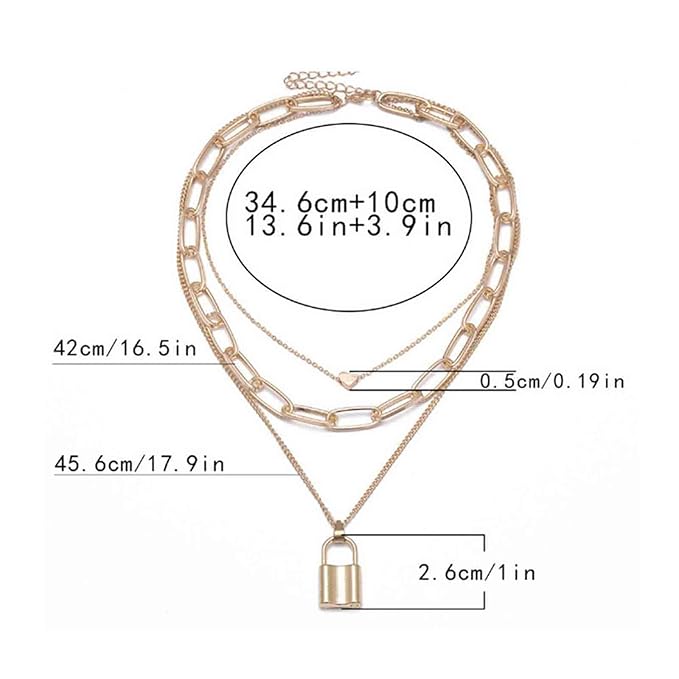 Punk Layered Heart Choker Necklace Gold Lock Pendant Necklace Chunky Paper Clip Chain Necklace Vintage Statement Necklace Chain Jewelry for Women and Girls Gift-VivaGrace Women