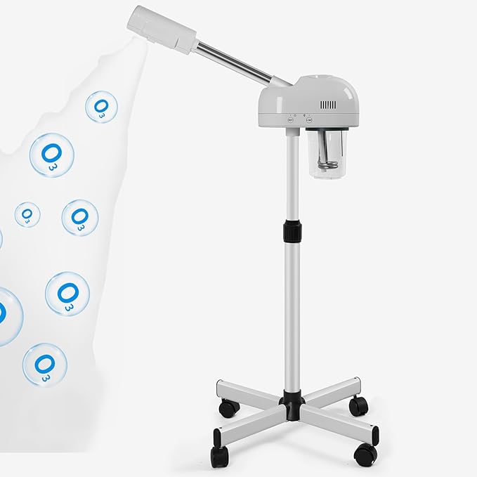 Stand Professional Ozone Facial Steamer with Touch Control, Adjustable Height & Rolling Base, 360° Rotatable Nozzle, Hot Mist Function, Use for Home, Salon SPA (White)-VivaGrace Women