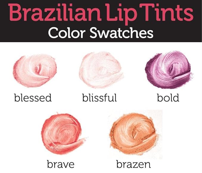 Eco Lips Vegan Cruelty-Free Brazilian Lip Tint Variety Pack - 100% Natural Lip Balm (Blessed, Blissful, Brave, Brazen, Bold) (5 Pack) | Made in USA-VivaGrace Women