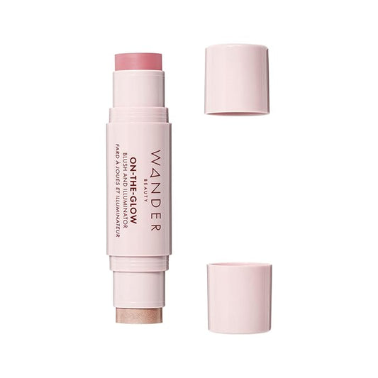 Wander Beauty On-the-Glow Blush and Illuminator - Petal Pink/Nude Glow - 7-in-1 Hydrating Cream Blush & Highlighting Stick - Stick Blush for Cheeks, Lip, & Body - Highlighter Makeup & Blush - 0.4 oz-VivaGrace Women