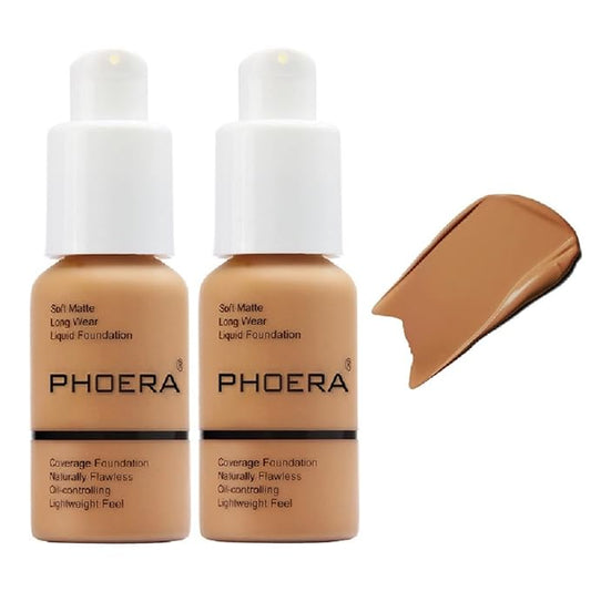 2 Pack PHOERA Foundation 106 Warm Sun Makeup,Full Coverage Foundation for Women and Girls-VivaGrace Women