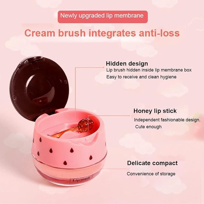 2PCS Bee Lip Balm Honey Pot & Strawberry Vitamin E Lip Sleep Masks Hydrating Prevention Dry and Cracked Lip Scrubs Exfoliator, Reduces Lip Lines,Lip Exfoliating Balm Sleeping Lip Mask-VivaGrace Women